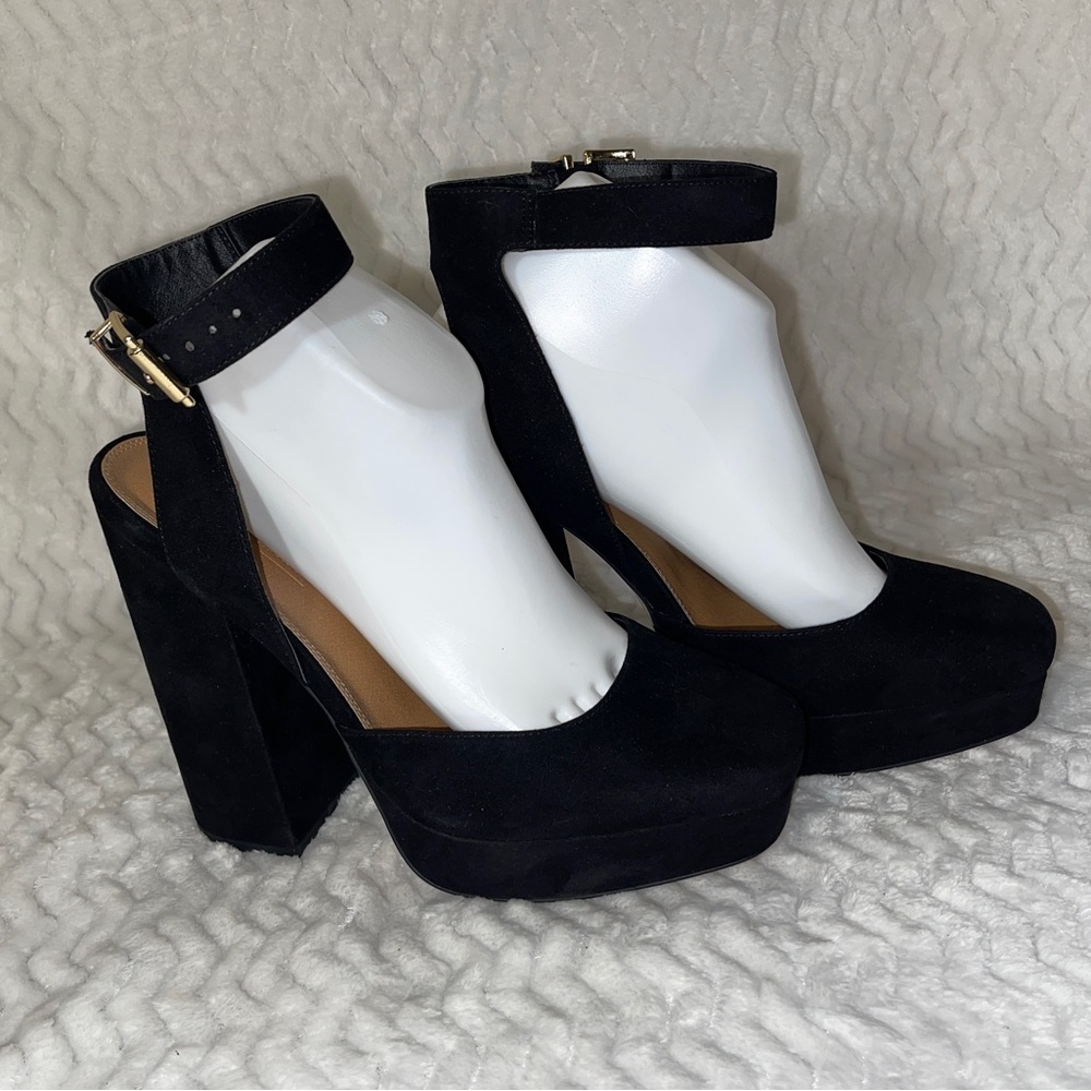 ASOS Black Ankle Strap Platform Block Heels
